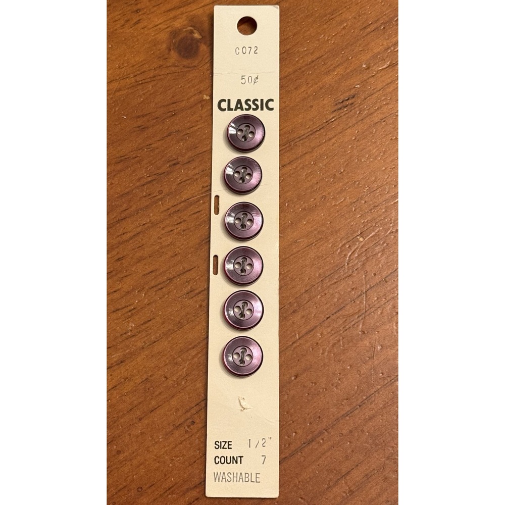 Vintage Classic #072 6 Count Buttons 1/2 Inch Purple